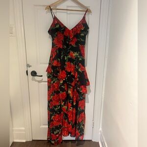 Black and Red Floral Chiffon Dress